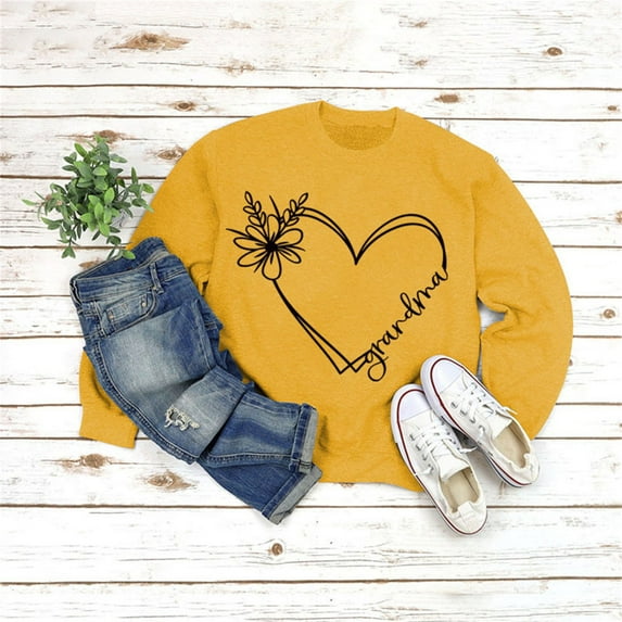 Baqcunre Hoodies For Women Women's Autumn And Winter New Loose Pullover Round Neck Long Sleeve Printed Top Crewneck Sweatshirts Fall Outfits Women Trendy Yellow S