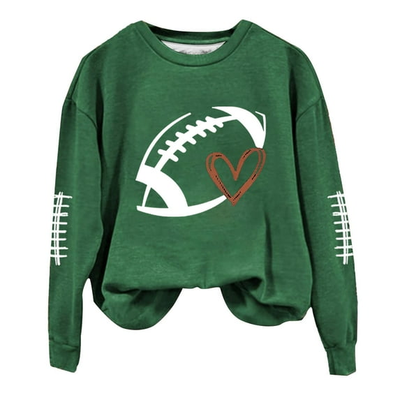 Baqcunre Hoodies For Women Funny Football Shirts For Women Football Mom Sweatshirt Women's Crewneck Sweatshirt Womens Sweatshirts Womens Fall Tops Green S