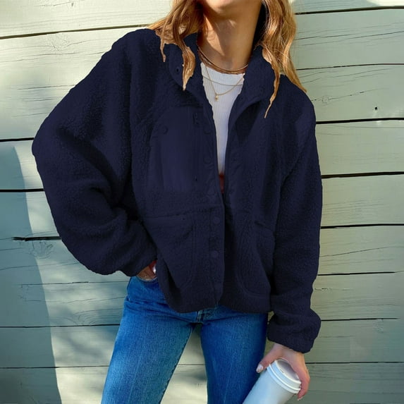 Baqcunre Jackets For Women Women'S New Casual Fashion Short Plush Coat Cardigan Sweaters For Women Womens Fall Fashion 2023 Blue XL