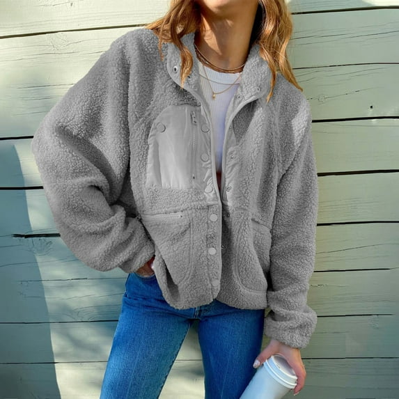 Baqcunre Jackets For Women Women'S New Casual Fashion Short Plush Coat Cardigan Sweaters For Women Womens Fall Fashion 2023 Grey M
