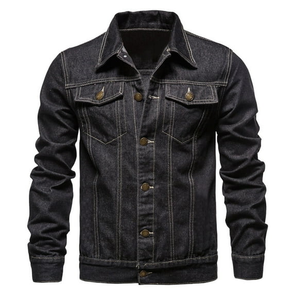 Baqcunre Jackets For Men Men'S Single Breasted Denim Jacket With Lapel Casual Slim Fit Denim Jacket In Cotton Winter Coats For Men Tops For Men Black L