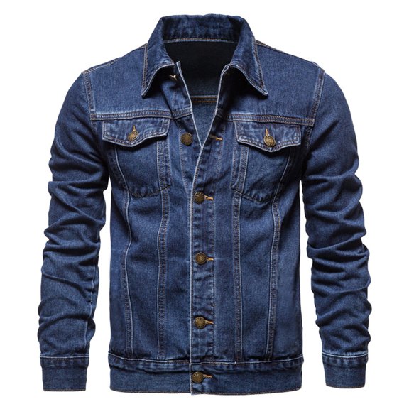 Baqcunre Jackets For Men Men'S Single Breasted Denim Jacket With Lapel Casual Slim Fit Denim Jacket In Cotton Winter Coats For Men Tops For Men Navy 5XL