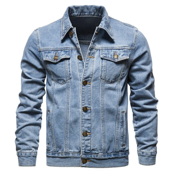 Baqcunre Jackets For Men Men'S Single Breasted Denim Jacket With Lapel Casual Slim Fit Denim Jacket In Cotton Winter Coats For Men Tops For Men Sky Blue XXL