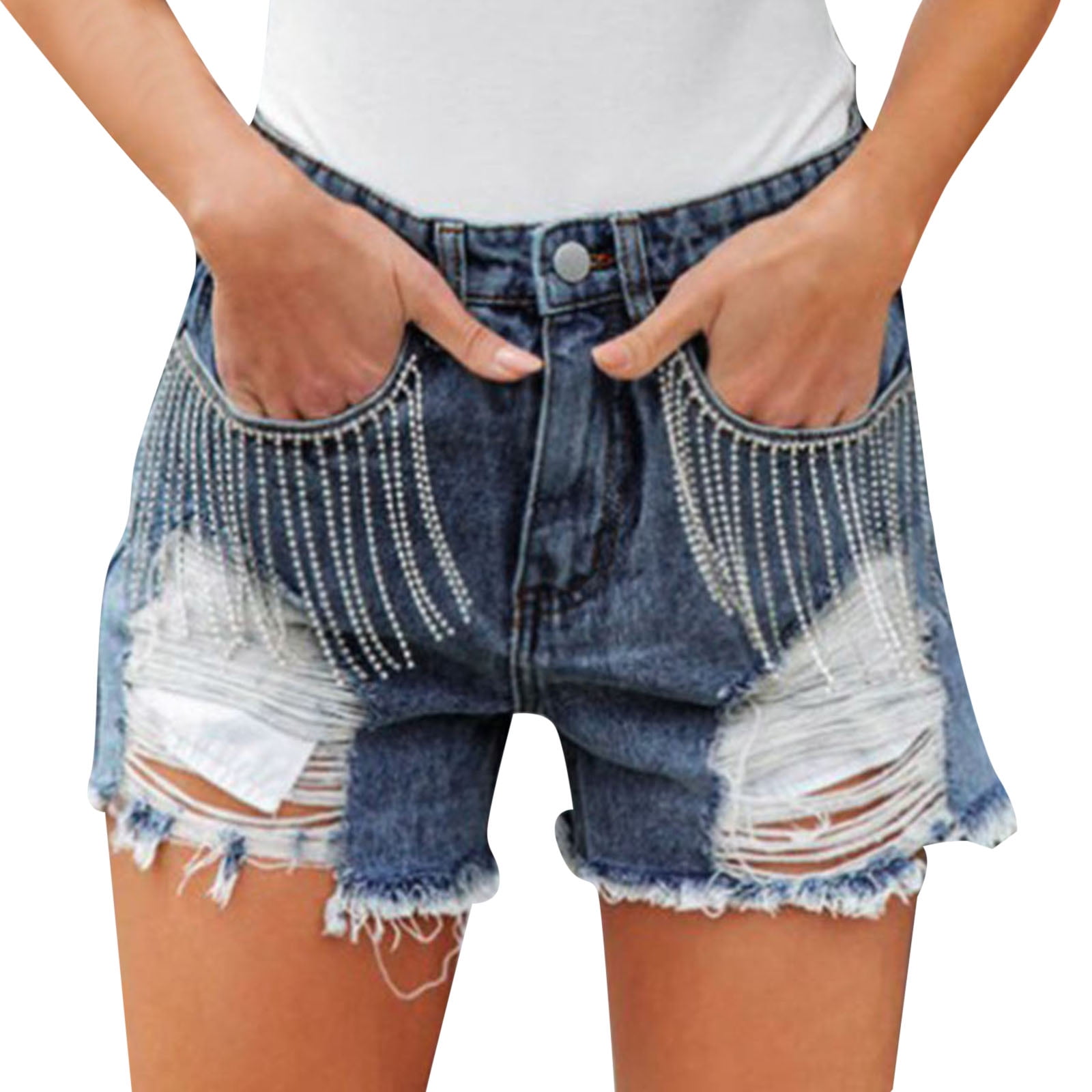 Baqcunre Jean Shorts Womens Womens Rhinestone Fringe Denim Shorts