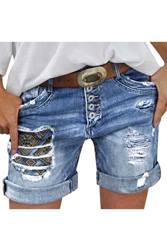 Jean Shorts Womens Women's Summer Solid Color Old Cut Patch Jeans Loose Versatile Embroidered Shorts Women Jeans for Women Denim Shorts Women