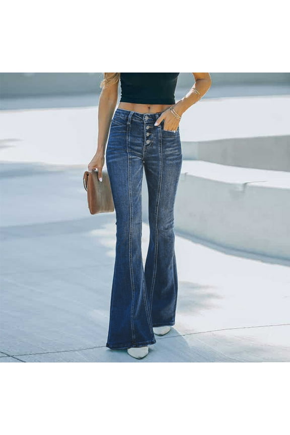 Jeans for Women Bell Bottom Jeans for Women High Waist Flare Stretchy Wide Leg Split Bootcut Distressed Hem Denim Pants Flare Jeans for Women Jeans for Women Trendy