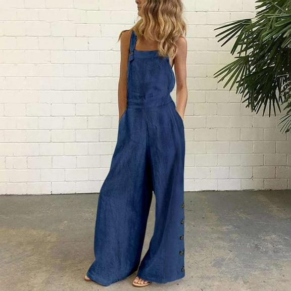 Baqcunre Jumpsuits For Women Bib Pants Wide Leg Women'S Jumpsuit Summer Overalls Sleeveless Casual Women'S Jumpsuit Sweatpants Women Pants For Women Dark blue M