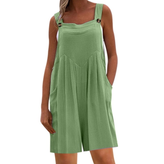 Baqcunre Jumpsuits For Women Womens Overalls Casual Loose Sleeveless Adjustable Straps Wide Leg Jumpsuit With 3 Pockets Womens Shorts Women'S Pants Green L