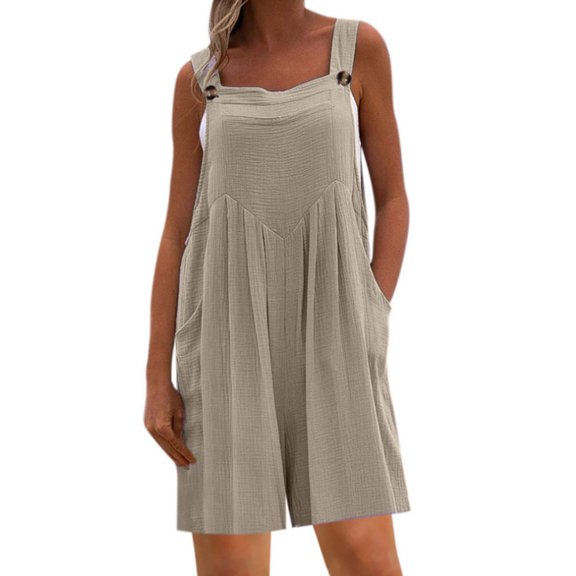 Baqcunre Jumpsuits For Women Womens Overalls Casual Loose Sleeveless Adjustable Straps Wide Leg Jumpsuit With 3 Pockets Womens Shorts Women'S Pants Khaki M