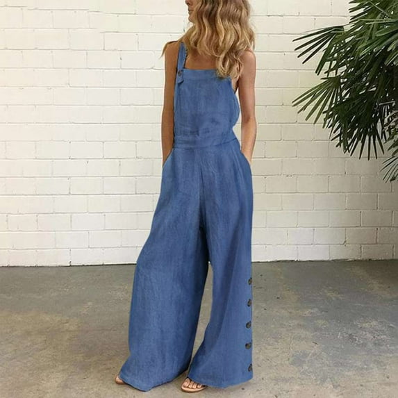 Baqcunre Jumpsuits For Women Bib Pants Wide Leg Women'S Jumpsuit Summer Overalls Sleeveless Casual Women'S Jumpsuit Sweatpants Women Pants For Women Blue XXL