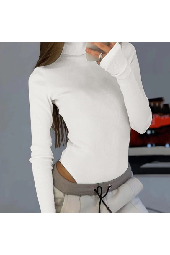 Jumpsuits for Women Women High Necked Long Sleeved Solid Color Bottoming Shirt T Shirt Knitted Pitted Jumpsuit Jumpsuits for Women Dressy One Piece Jumpsuits for Women