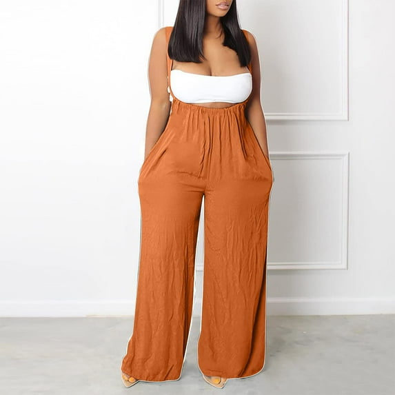 Baqcunre Jumpsuits For Women Jumpsuits For Women Dressy Wide Leg Jumpsuits Halter Rompers Summer Linen Formal Jumpsuit Linen Pants Pants For Women Orange XXL
