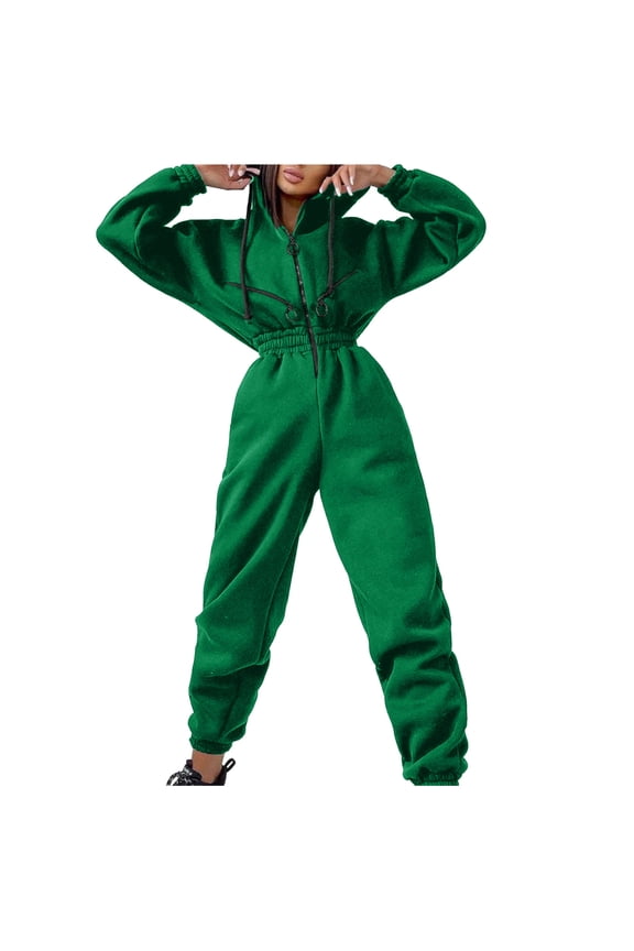 Jumpsuits for Women Long Sleeve Slim Waist Hoodie Zipper Drawstring Jacket Outerwear Fall Winter Tracksuit Sweatshirt Jumpsuit Jumpsuits for Women Dressy One Piece Jumpsuits for Women