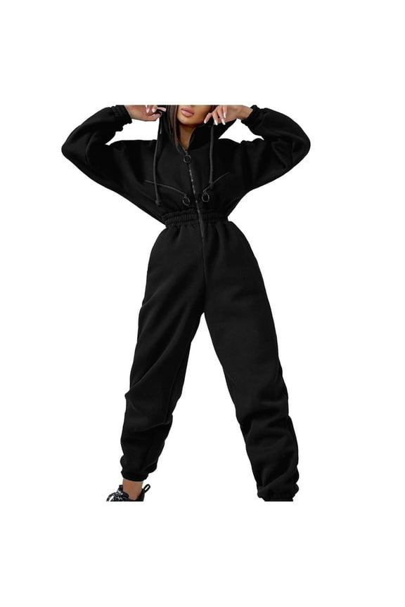 Jumpsuits for Women Long Sleeve Slim Waist Hoodie Zipper Drawstring Jacket Outerwear Fall Winter Tracksuit Sweatshirt Jumpsuit Jumpsuits for Women Dressy One Piece Jumpsuits for Women