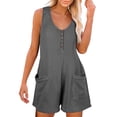 thumbnail image 1 of Baqcunre Jumpsuits for Women Women Summer Scoop Neck Sleeveless Rompers Button Down Jumpsuit Adjustable Waist Drawstring Shorts Jumpsuits for Women Dressy One Piece Jumpsuits for Women, 1 of 6