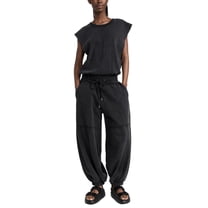 Baqcunre Jumpsuits For Women Throw And Go Onesie Jumpsuits For Women Summer 2023 Cutout Sleeveless Crewneck Drawstring Waist Long Pants Romper With Pockets Sweatpants Women Pants For Women Black L