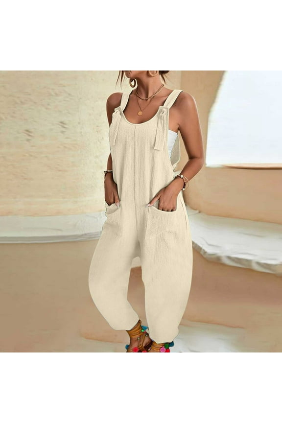 Jumpsuits for Women Women Casual U Neck Sleeveless Jumpsuits Spaghetti Strap Baggy Overalls Harem Pants with Pocket Jumpsuits for Women Dressy One Piece Jumpsuits for Women