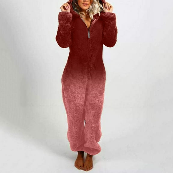 Baqcunre Jumpsuits for Women Women Long Sleeve Hooded Jumpsuit Pajamas Casual Winter Warm Rompe Sleepwear Jumpsuits for Women Dressy One Piece Jumpsuits for Women