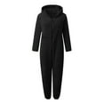 thumbnail image 1 of Baqcunre Jumpsuits for Women, Women's Artificial Wool Long Sleeve Pajamas, Casual Solid Color Zipper Loose Hooded Jumpsuit Sleepwear, Black Jumpsuit for Women, One Piece Jumpsuits for Women Black L, 1 of 5