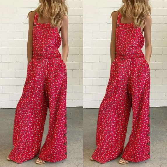 Baqcunre Jumpsuits for Women Women's Floral Prints Straps Wide Leg with Pockets Vintage Jumpsuit Jumpsuits for Women Dressy One Piece Jumpsuits for Women