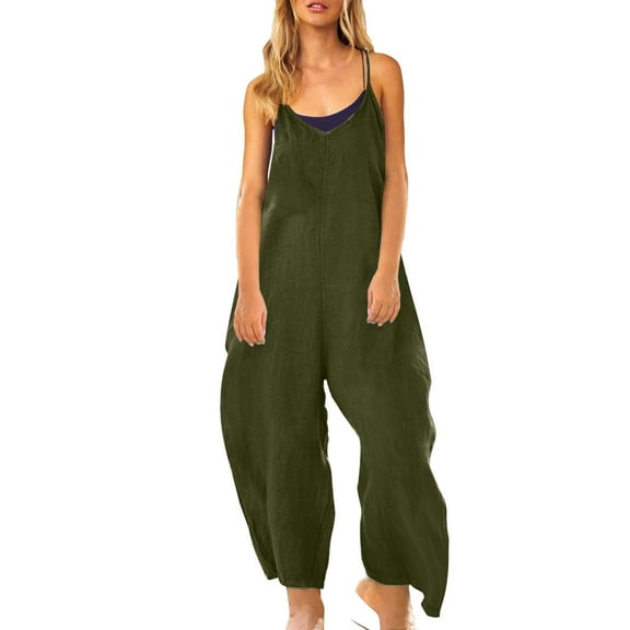 Baqcunre Jumpsuits for Women Women's Sleeveless Jumpsuit Solid Summer Wide Leg Bib Pants Bottons Jumpsuit Romper with Button Pockets Jumpsuits for Women Dressy One Piece Jumpsuits for Women