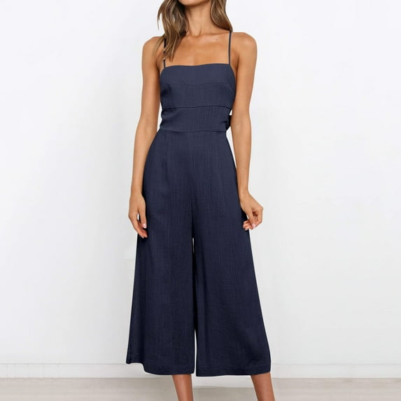 Baqcunre Jumpsuits for Women Women's Summer Straps One Shoulder Pleated High Waist Casual Wide Leg Jumpsuit Romper with Pockets Jumpsuits for Women Dressy One Piece Jumpsuits for Women