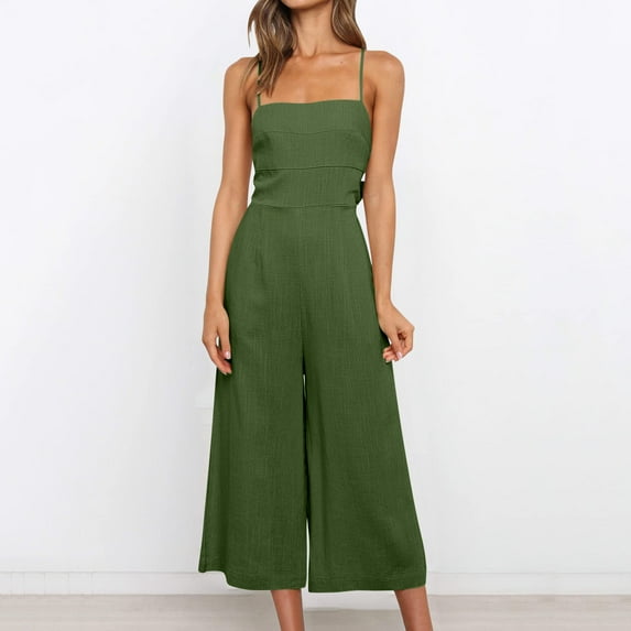 Baqcunre Jumpsuits for Women Women's Summer Straps One Shoulder Pleated High Waist Casual Wide Leg Jumpsuit Romper with Pockets Jumpsuits for Women Dressy One Piece Jumpsuits for Women