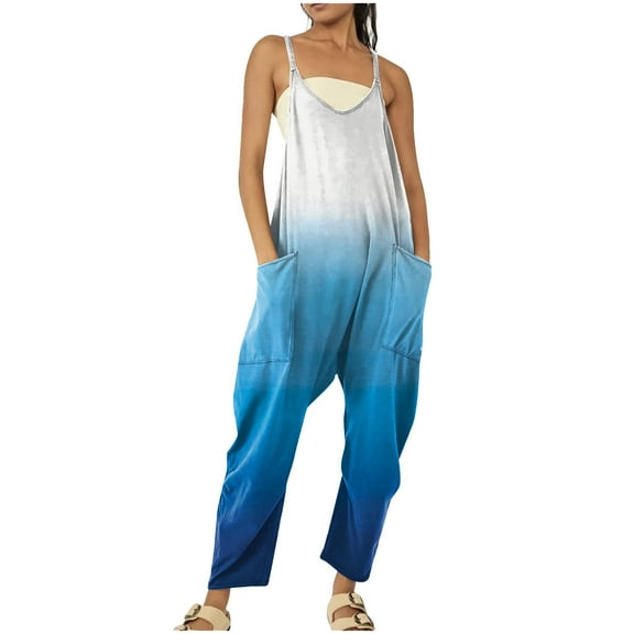 Baqcunre Jumpsuits for Women Womens Loose Casual Sleeveless Spaghetti Strap Jumpsuits Stretchy Wide Leg Rompers with Two Pockets Jumpsuits for Women Dressy One Piece Jumpsuits for Women