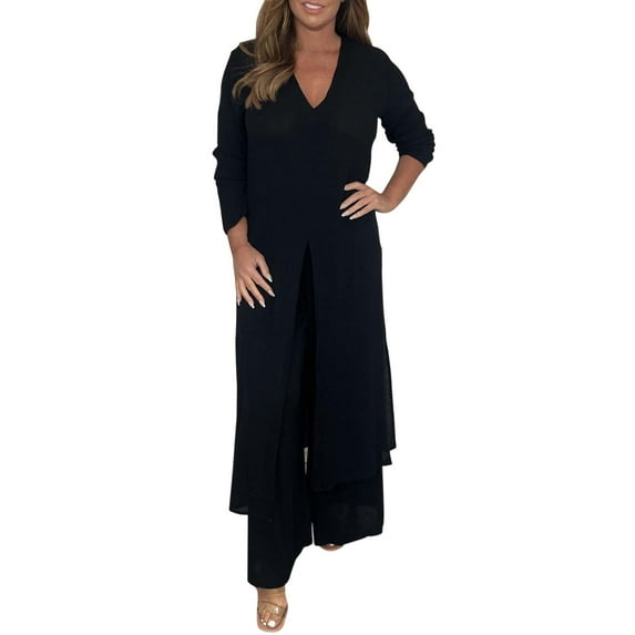 Baqcunre Ladies Casual Fashion Chiffon Long Sleeve Trousers Two Piece Set,Size S-5XL,Fall Outfits Women Trendy,Outfits for Women,Two Piece Sets for Women,Womens Fashion,Womens Clothes,Black
