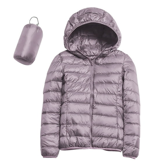Baqcunre Ladies Casual Solid Color Light Down Jacket White Duck Down Hooded Down Jacket Jacket Womens Coats Fleece Jacket Women Winter Jackets For Women Coats For Women,Color Purple,Size M