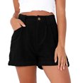 thumbnail image 1 of Baqcunre Ladies High Waisted Solid Color Corduroy Loose Shorts,Color Black,Size M-3XL, 1 of 7
