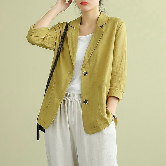 Baqcunre Ladies Linen Long Sleeve Casual Temperament Coat Winter Clothes for Women Womens Coats Jackets for Women Winter Coat,Yellow,3Xl