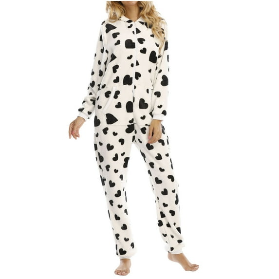 Baqcunre Ladies Red Love Printed Long Sleeve Zipper Hooded Ear Jumpsuit,L,Womens Pajamas,Onesie Pajamas For Women,Lounge Sets For Women,Long Sleeve Jumpsuit For Women,Womens Clothes,White