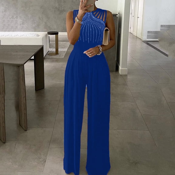 Baqcunre Ladies' Solid Sleeveless Loose Jumpsuit With Pockets Casual Jumpsuit,S,Jumpsuits For Women Casual,Womens Jumpsuit,One Piece Jumpsuit,Pants For Women,Womens Clothes,Blue