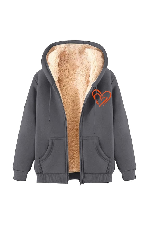 Lamb Wool Coat for Women Winter Thick Warm Solid Color Plus Size Hooded Coat, One Pack Jacket Gray1 M