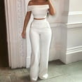 thumbnail image 1 of Baqcunre Leggings For Women Women Top Pant Suit Two Piece Off Shoulder Short Sleeve Suit Crop Top High Waist Pants Set Workout Sets For Women Pants For Women White XL, 1 of 3