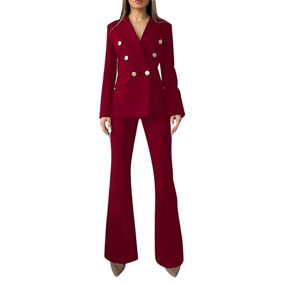 Baqcunre Leggings For Women Womens Open Front Two Piece Business Pant Suit Set Outfits For Work Workout Sets For Women Womens Pants Wine M