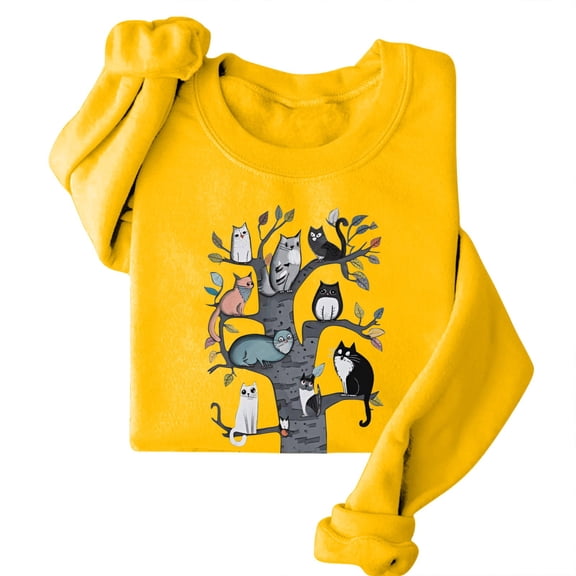 Baqcunre Lightweight Graphic Pullover Crewneck, Womens Sweatshirt Pullover Cute Cat Lover Graphic Print Sweatshirts Crewneck Casual Loose Shirts 1Pc Sweatshirt Yellow XL