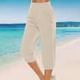 thumbnail image 1 of Baqcunre Linen Pants Capri Pants For Women Casual Summer Drawstring Elastic High Waist Linen Pant Straight Cropped Trouser Womens Sweatpants Women'S Pants Khaki L, 1 of 5