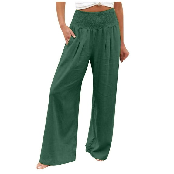 Baqcunre Linen Pants Linen Pants For Women High Waisted Wide Leg Loose Fit Palazzo Pants Beach Trendy Trouses With Pockets Womens Sweatpants Women'S Pants Army Green L