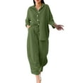 thumbnail image 1 of Baqcunre Linen Pants Women 2 Piece Retro Plus Size Cotton And Shirt Suit High Waist Slacks Suit Top Pants Long Sleeve Lounge Sets For Women Womens Pants Green 2 S, 1 of 5