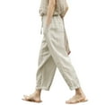 thumbnail image 1 of Baqcunre Linen Pants Women Lace Up Trouser Pant Casual Baggy Elastic Waist Trouser Wide Leg Pant With Pocket Fashion Pant Sweatpants Womens Pants Grey 3XL, 1 of 6