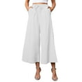 thumbnail image 1 of Baqcunre Linen Pants Women Linen Pants Palazzo Wide Leg Drawstring Casual Loose Crop Elastic Waist Cotton Beach Pants Womens Sweatpants Women'S Pants White M, 1 of 8
