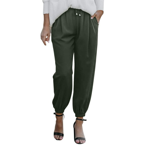 Baqcunre Linen Pants Women Summer Women High Waisted Wide Leg Pants Drawstring Elastic Trousers Comfy Straight Leg Long Pants With Pockets Sweatpants Womens Pants Army Green L