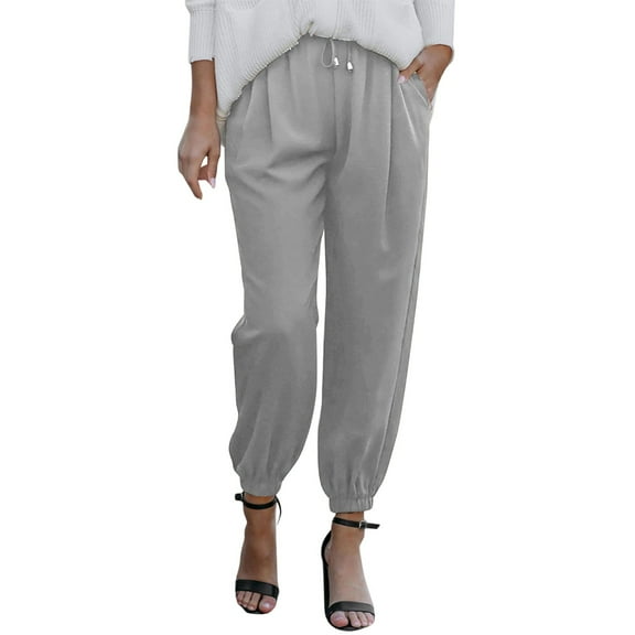 Baqcunre Linen Pants Women Summer Women High Waisted Wide Leg Pants Drawstring Elastic Trousers Comfy Straight Leg Long Pants With Pockets Sweatpants Womens Pants Grey S