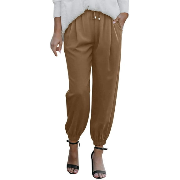 Baqcunre Linen Pants Women Summer Women High Waisted Wide Leg Pants Drawstring Elastic Trousers Comfy Straight Leg Long Pants With Pockets Sweatpants Womens Pants Khaki S