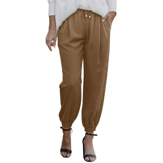 Baqcunre Linen Pants Women Summer Women High Waisted Wide Leg Pants Drawstring Elastic Trousers Comfy Straight Leg Long Pants With Pockets Sweatpants Womens Pants Khaki XXL