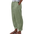 thumbnail image 1 of Baqcunre Linen Pants Women Trouser Pant Casual Baggy Elastic Waist Trouser Wide Leg Pant With Pocket Fashion Pant Womens Sweatpants Womens Pants Green 4XL, 1 of 5