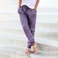 thumbnail image 1 of Baqcunre Linen Pants Women,Women's Elastic Drawstring Waist Loose Wide Leg Solid Pants With Pockets,Womens Fashion,Pants For Women,Women'S Pants,Womens Clothes,Purple,S, 1 of 5