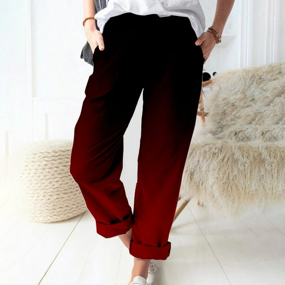 Baqcunre Linen Pants Women,Women's Printed Cotton And Linen Pockets Casual Fashion Pants,Womens Fashion,Pants For Women,Women'S Pants,Womens Clothes,Black,L
